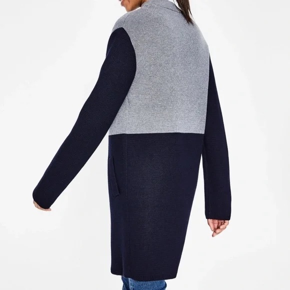 Boden Claudia Color Block Coatigan Cardigan Grey Navy Blue - S - Like New - Picture 2 of 8